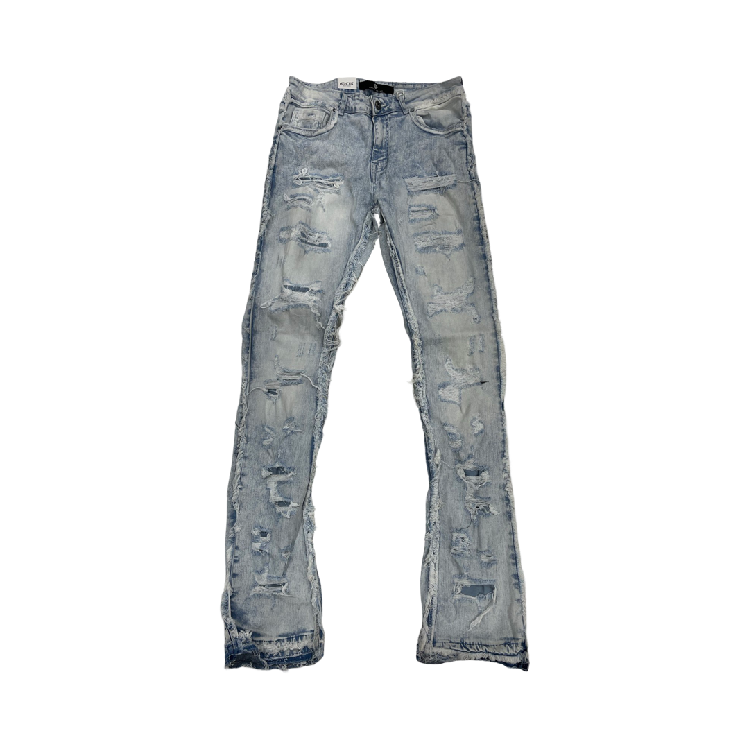 HEAVY DISTRESSED STACKED DENIM