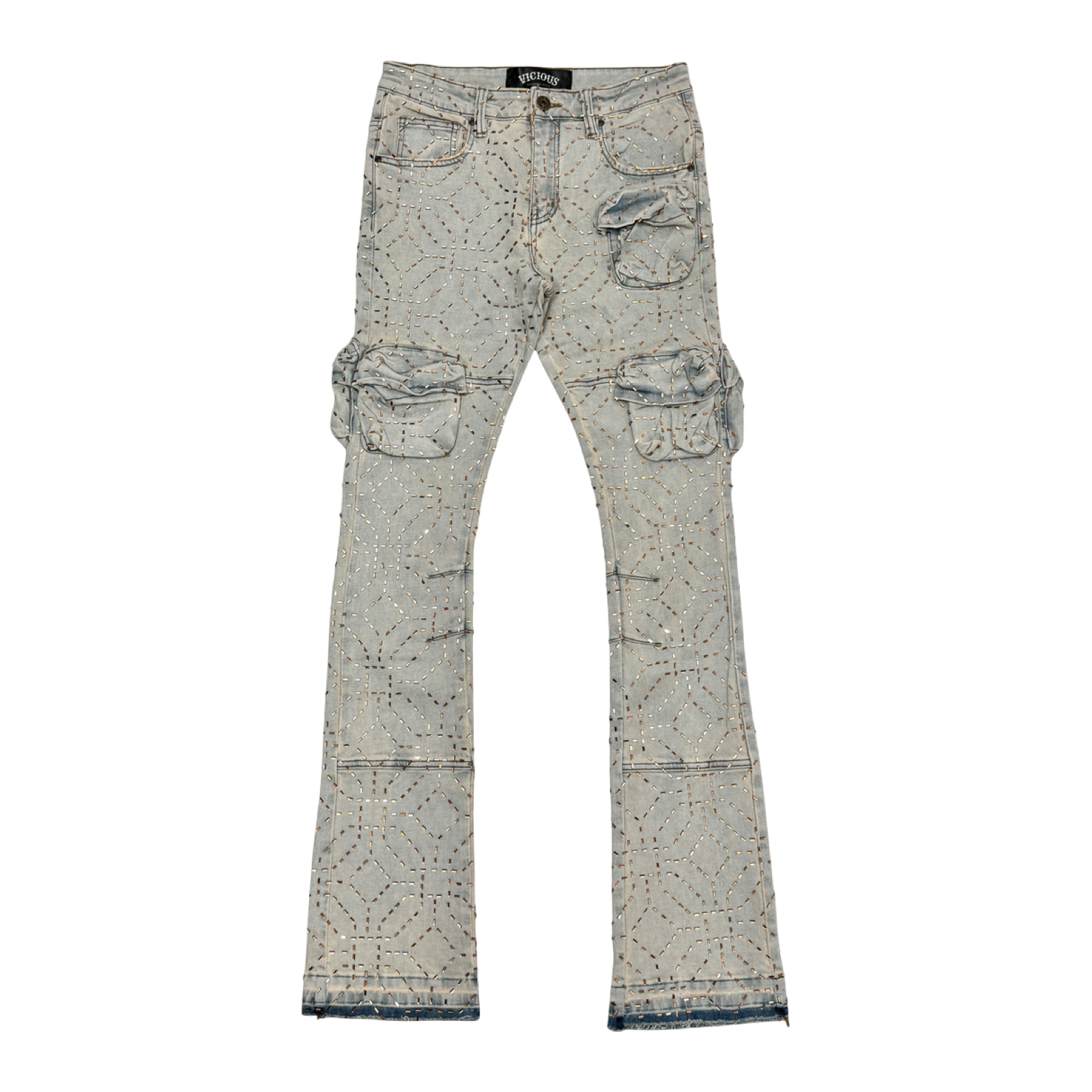 STUDDED FLARED DENIM