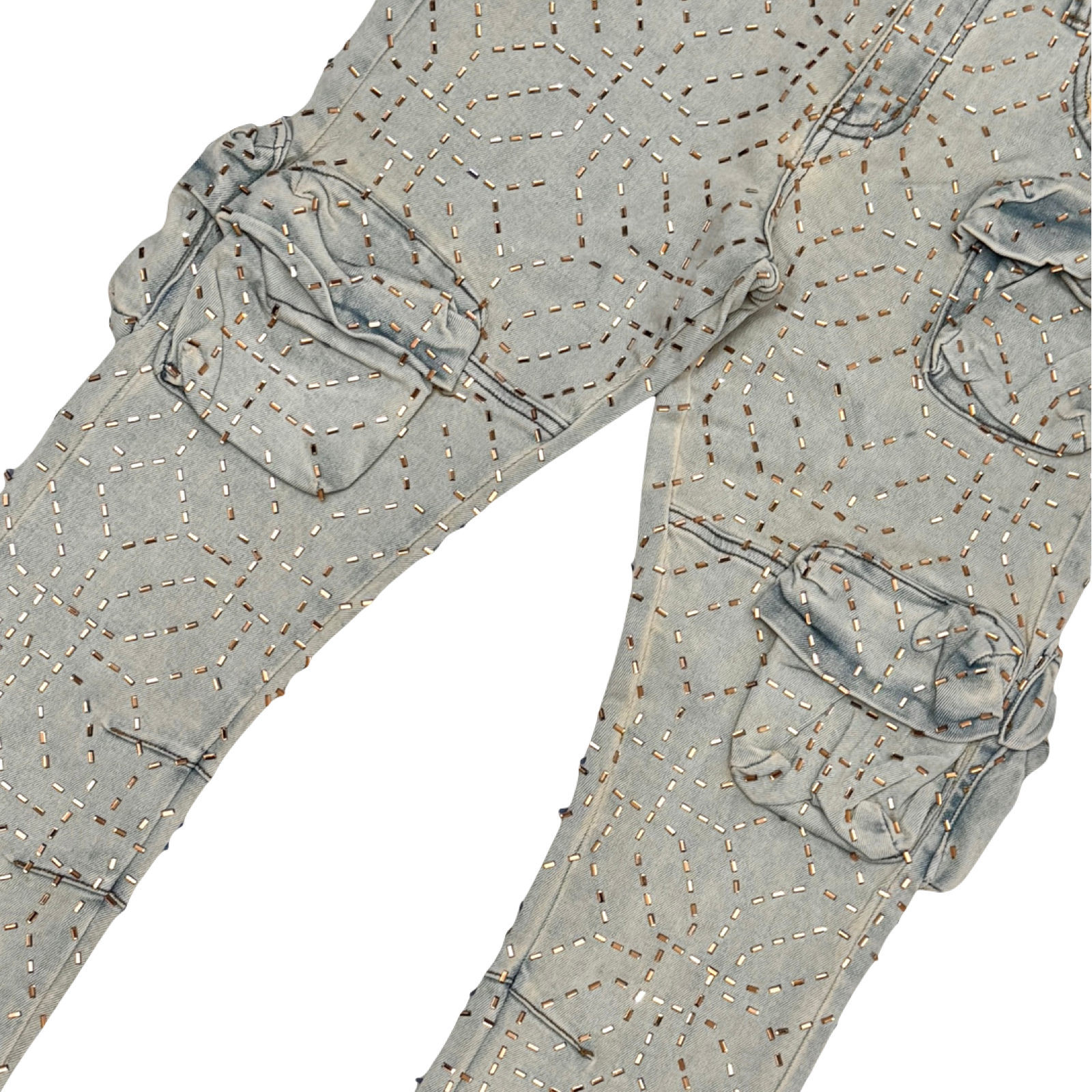 STUDDED FLARED DENIM