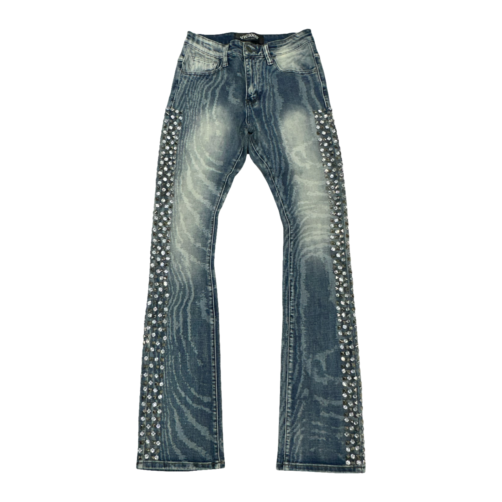 Vicious Flare Denim with Crystal Stud Side Panels
