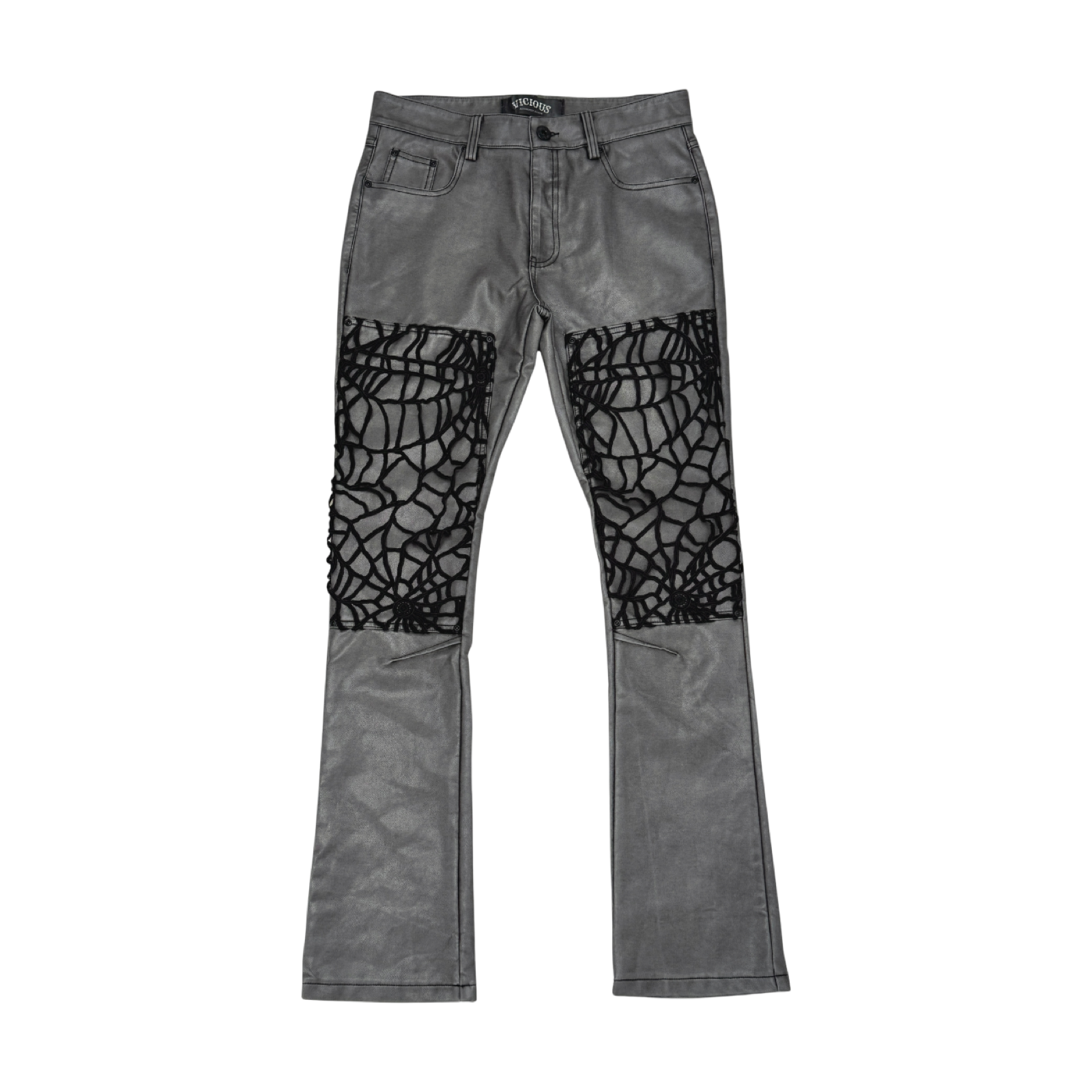 Vegan Leather Stack Pants / Spyder Web
