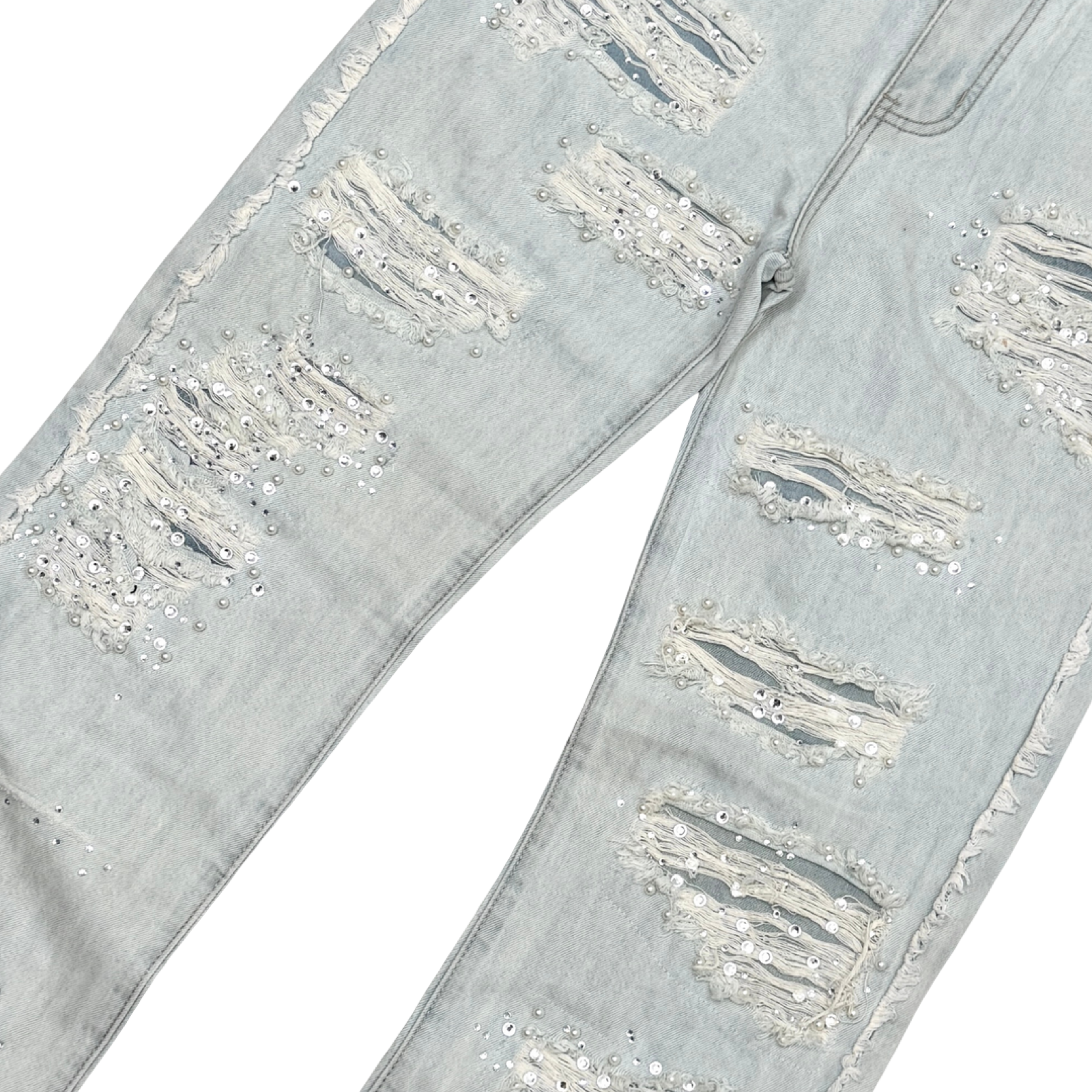 PREMIUM RELAXED FLARE DENIM WITH PEARL / RIHNESTONES