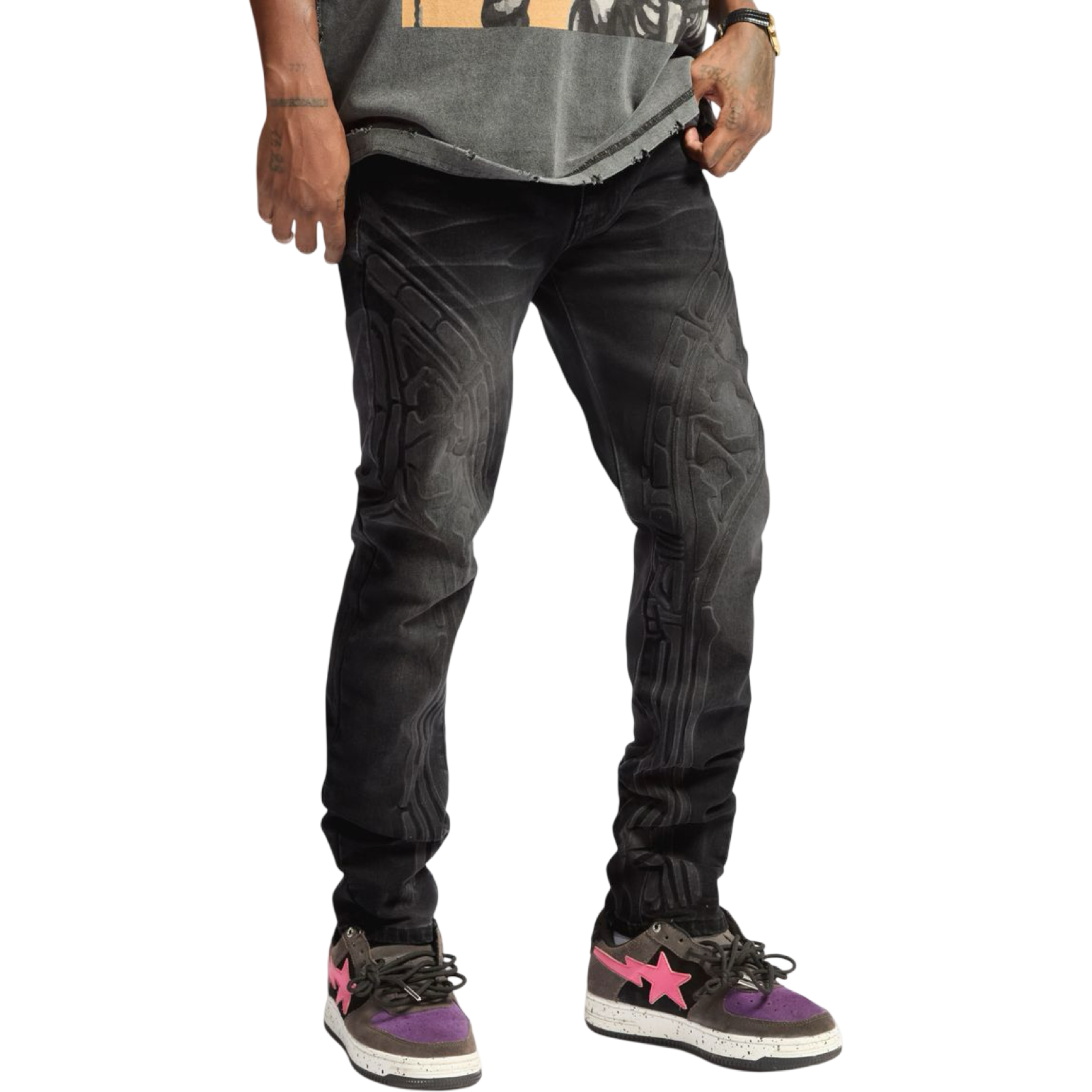 MUSASHI" EMBOSSED JEANS