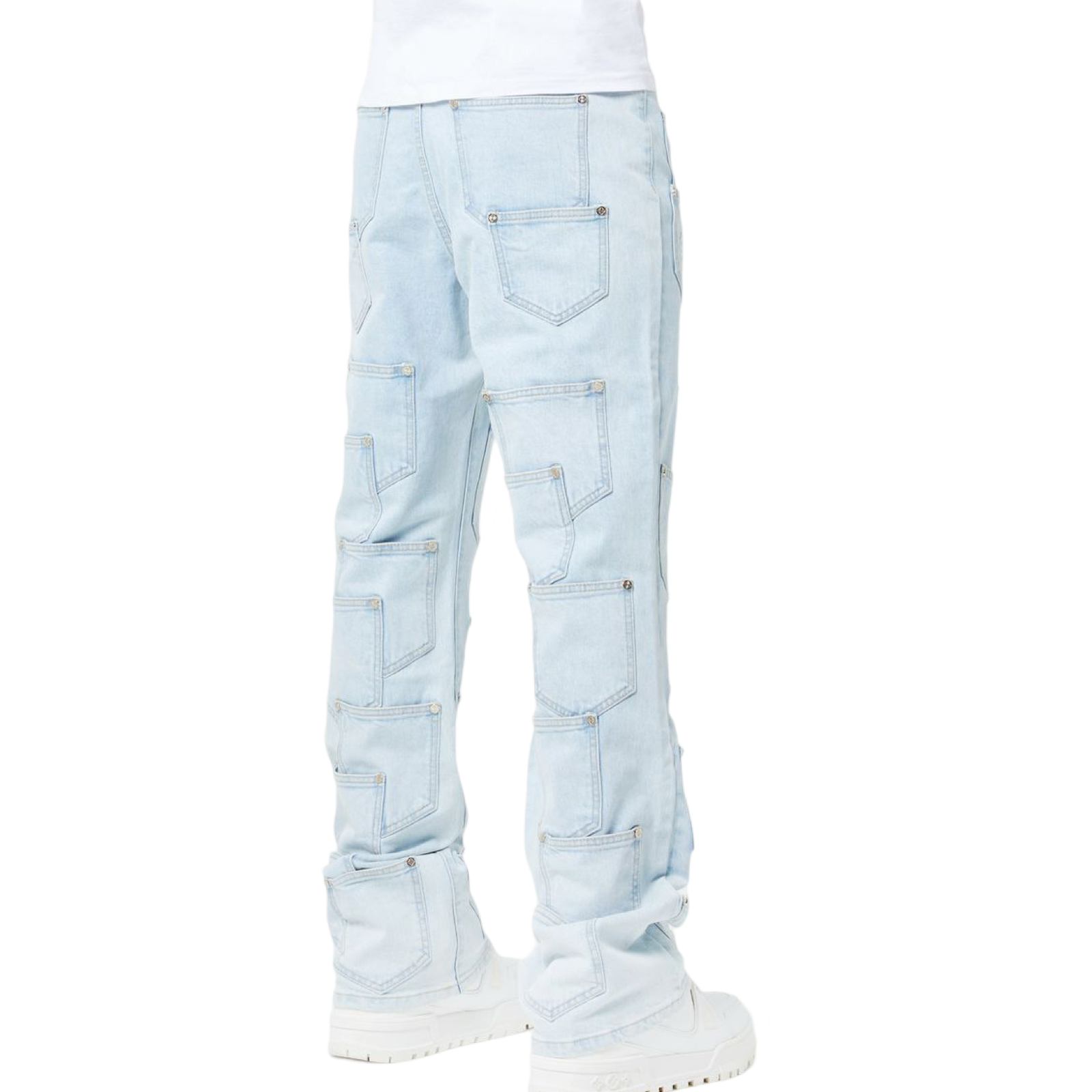 Aqua Blue Pockets Flared Denim